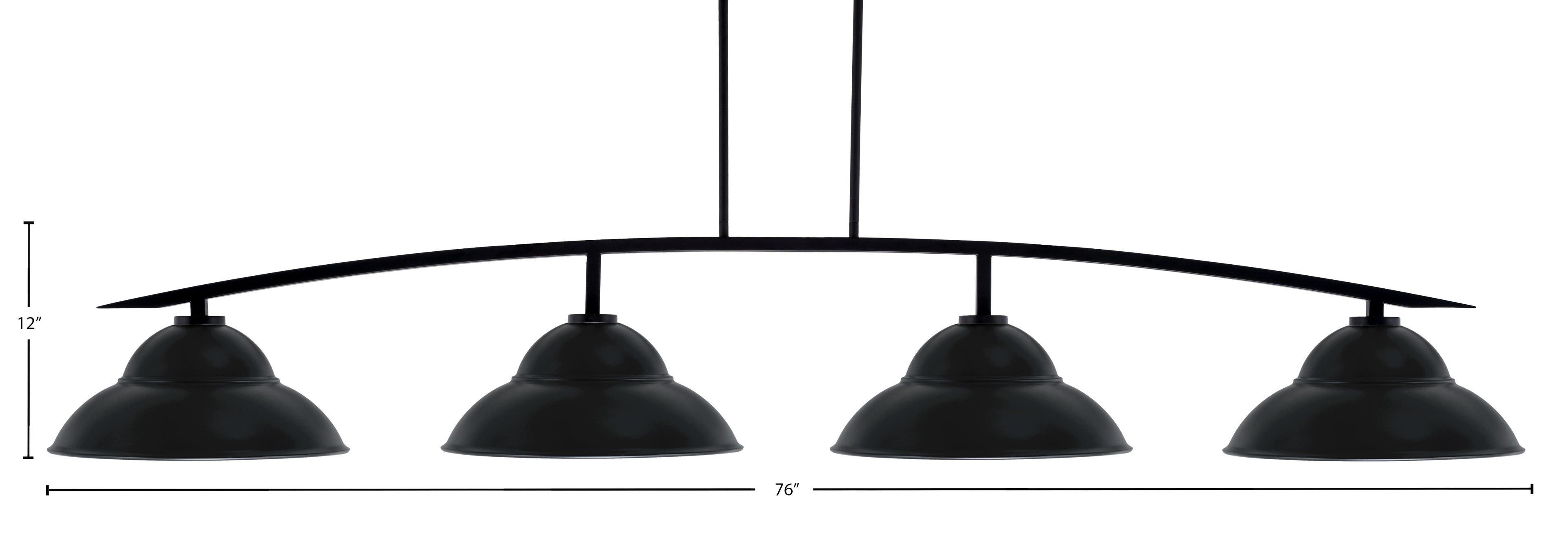 Kurve Four Light Bar in Matte Black with Matte Black Double Bubble Metal Shades Shade