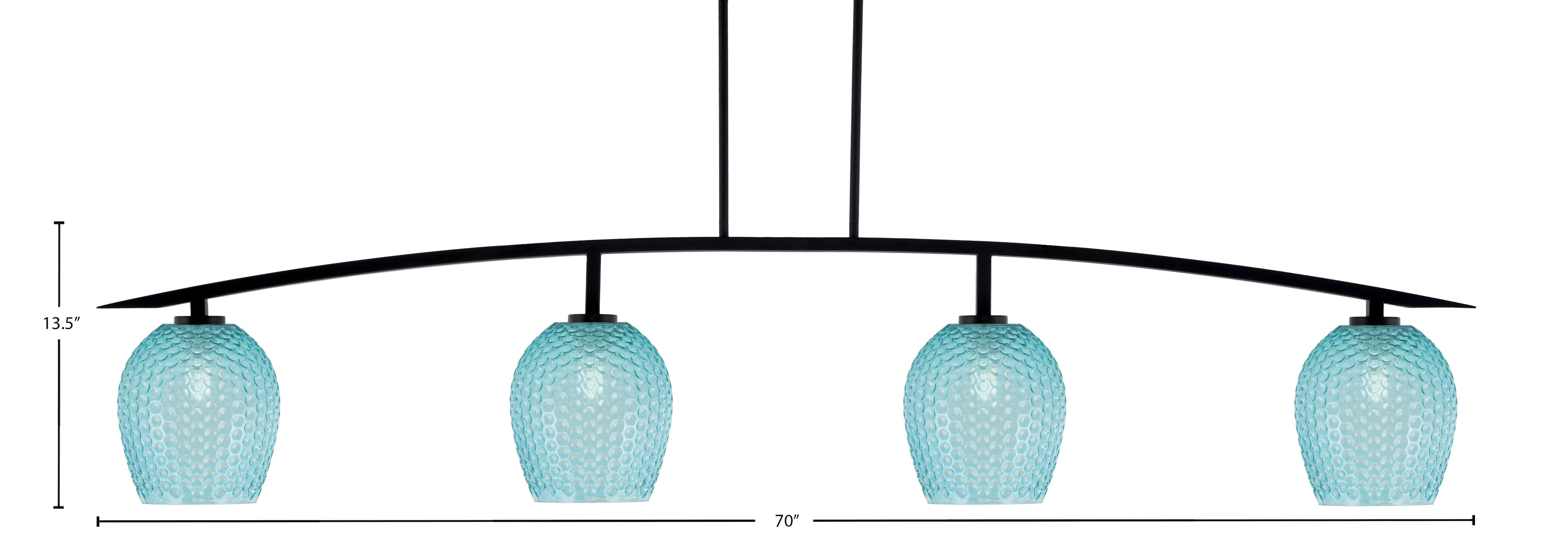 Kurve Four Light Bar in Matte Black with Turquoise Textured Shade