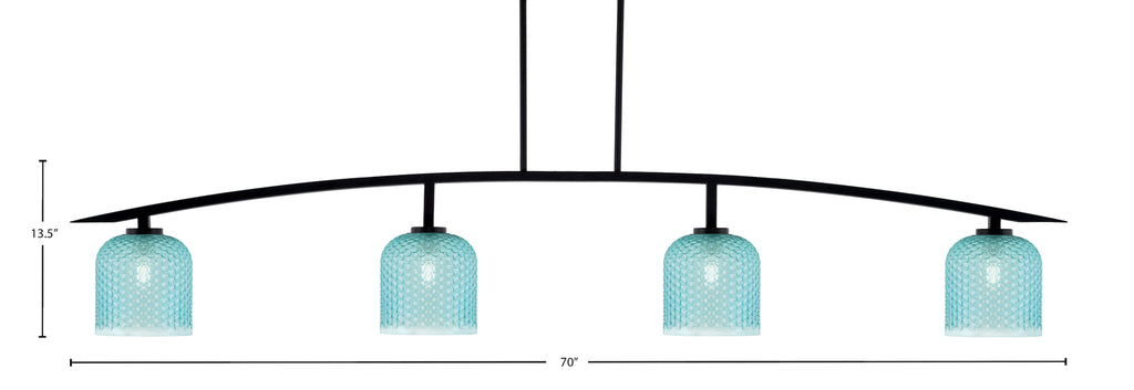 Kurve Four Light Bar in Matte Black with Turquoise Textured Shade