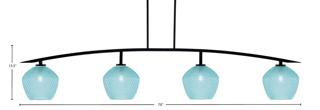 Kurve Four Light Bar in Matte Black with Turquoise Textured Shade