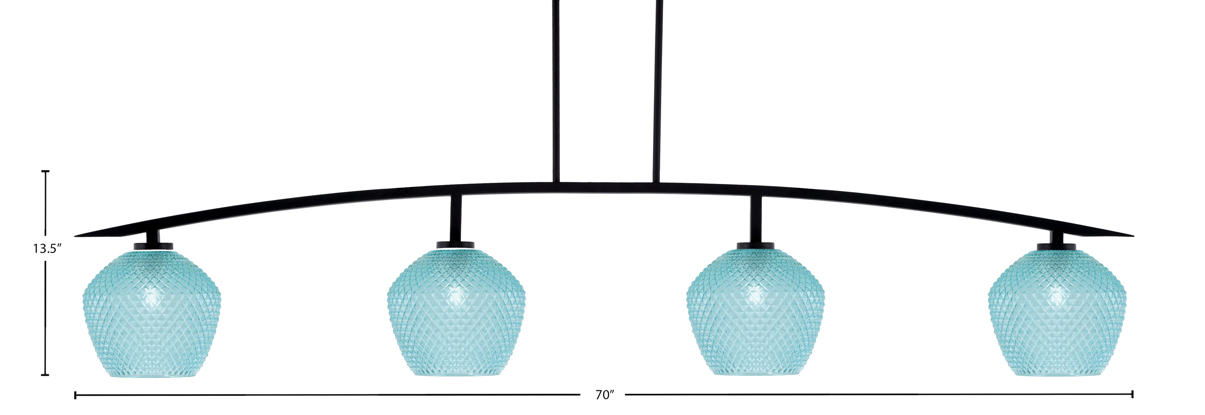 Kurve Four Light Bar in Matte Black with Turquoise Textured Shade
