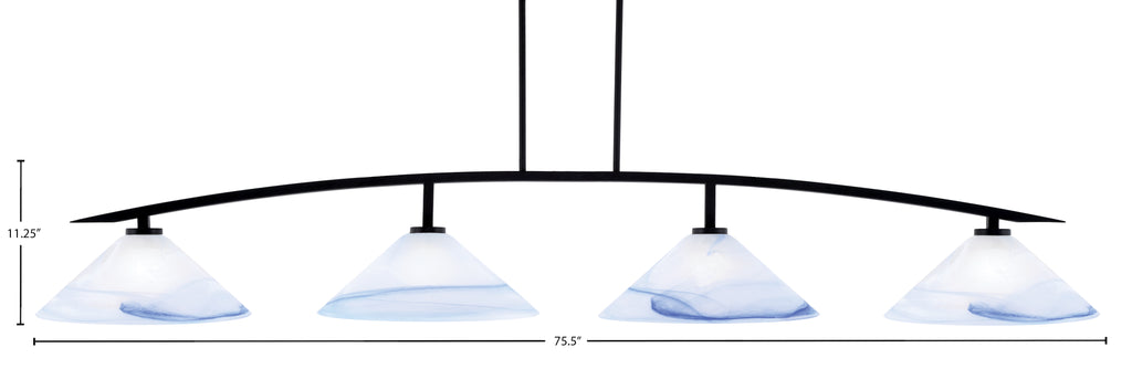 Kurve Four Light Bar in Matte Black with Blue Swirl Shade