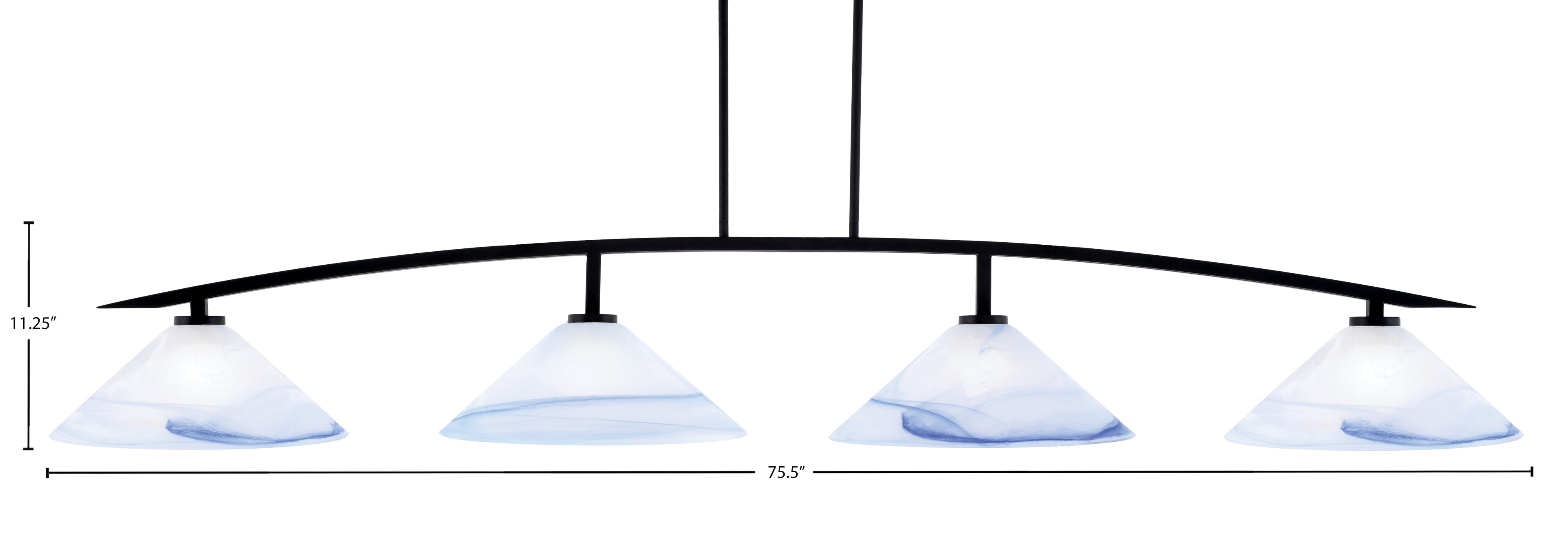 Kurve Four Light Bar in Matte Black with Blue Swirl Shade