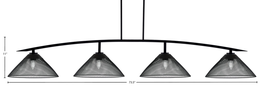 Kurve Four Light Bar in Matte Black with Matte Black Cone Mesh Metal Shades Shade