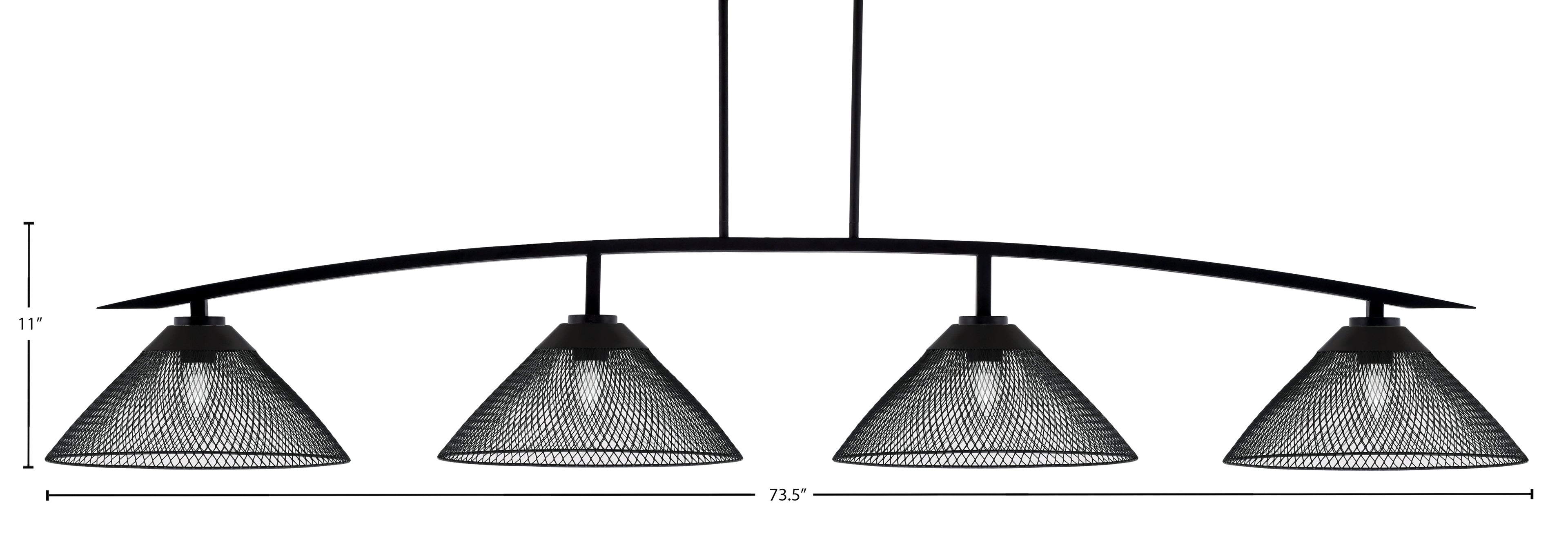 Kurve Four Light Bar in Matte Black with Matte Black Cone Mesh Metal Shades Shade