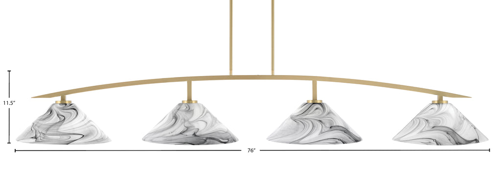 Kurve Four Light Bar in New Age Brass with Onyx Swirl Shade