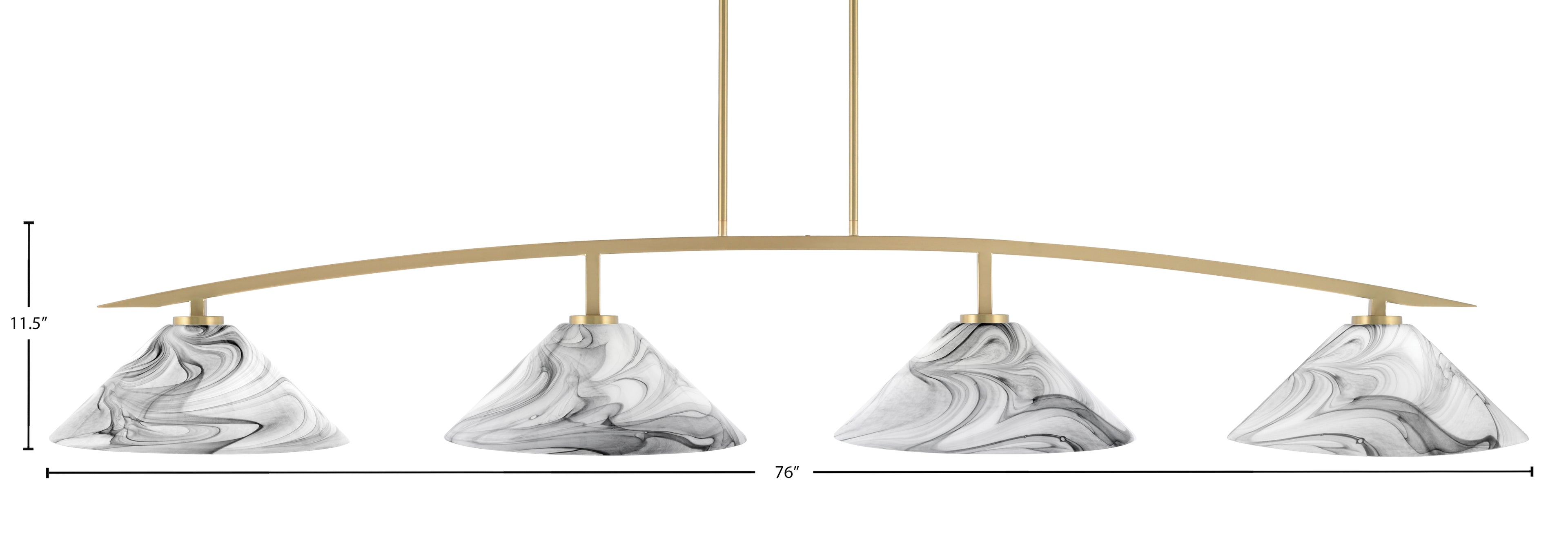 Kurve Four Light Bar in New Age Brass with Onyx Swirl Shade