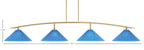 Kurve Four Light Bar in New Age Brass with Blue Italian Shade