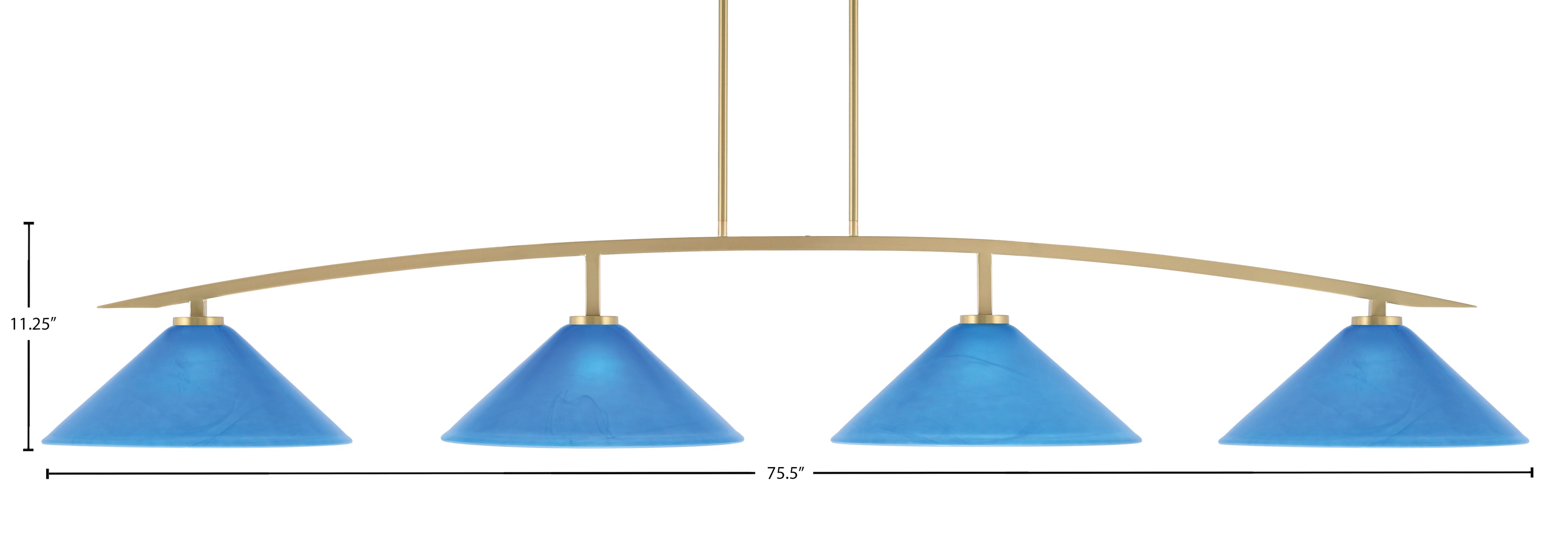 Kurve Four Light Bar in New Age Brass with Blue Italian Shade