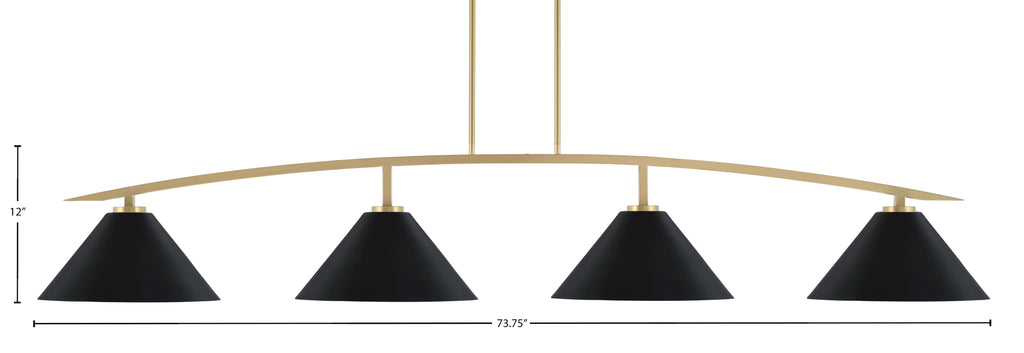 Kurve Four Light Bar in New Age Brass with Matte Black Cone Metal Shades Shade