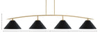 Kurve Four Light Bar in New Age Brass with Matte Black Cone Metal Shades Shade