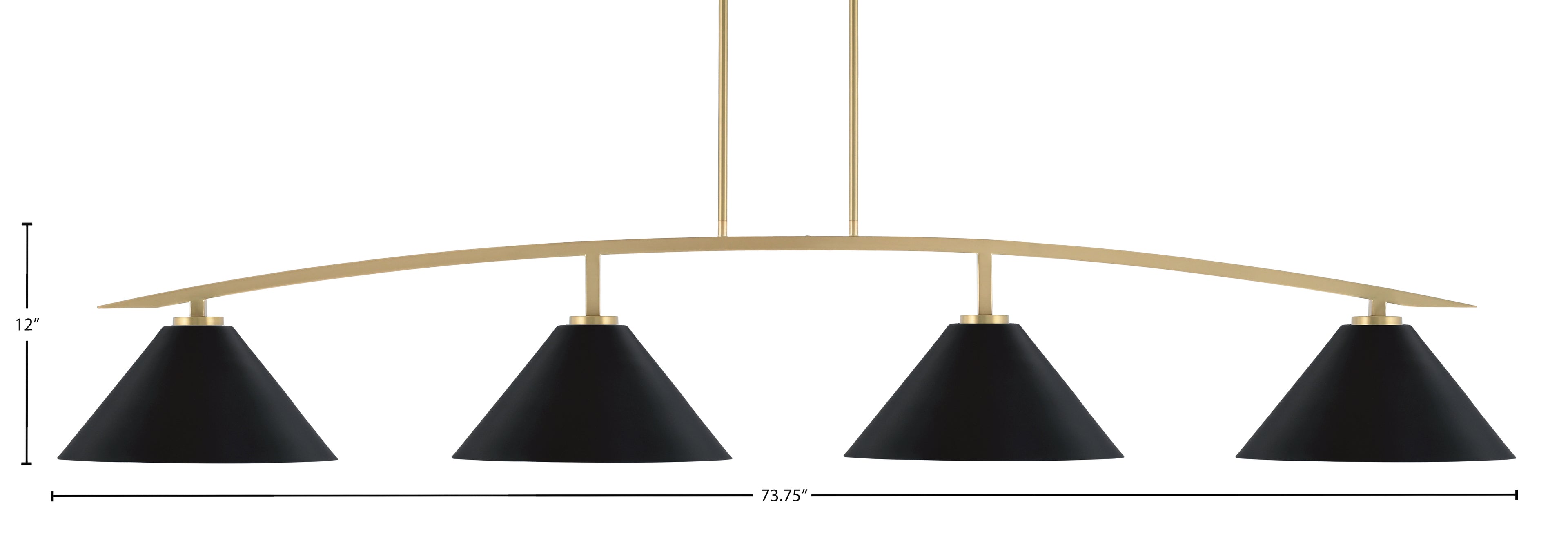 Kurve Four Light Bar in New Age Brass with Matte Black Cone Metal Shades Shade