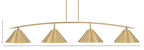 Kurve Four Light Bar in New Age Brass with New Age Brass Cone Metal Shades Shade