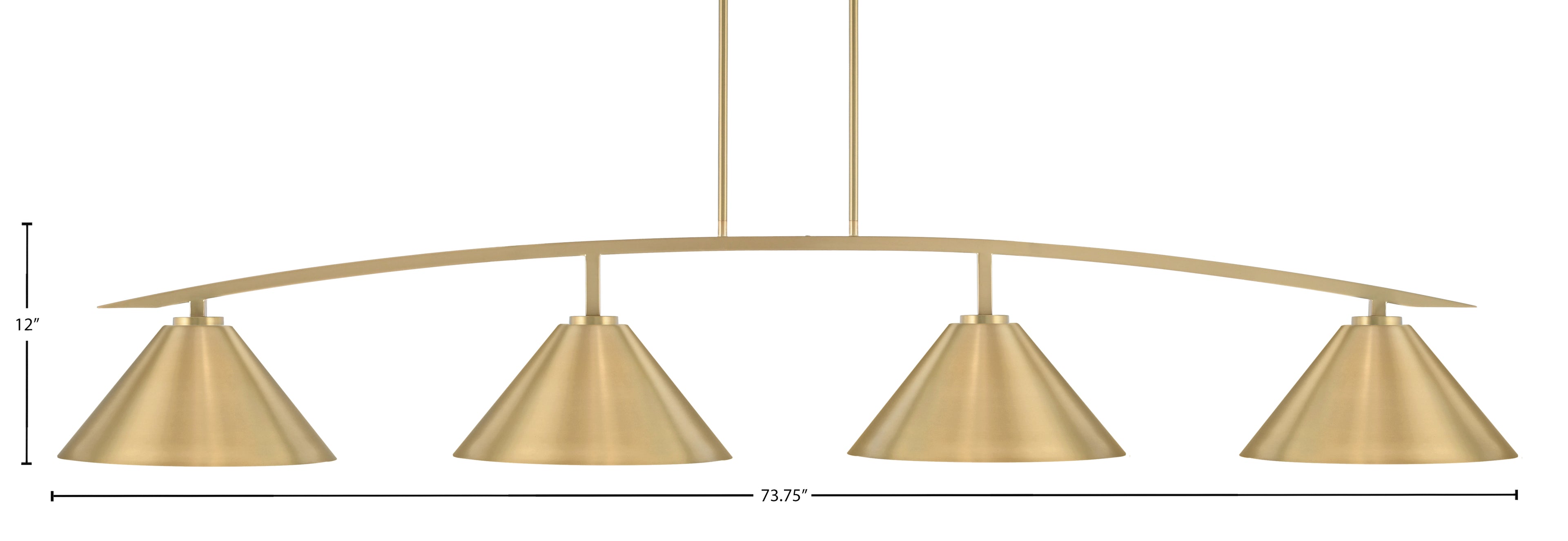 Kurve Four Light Bar in New Age Brass with New Age Brass Cone Metal Shades Shade