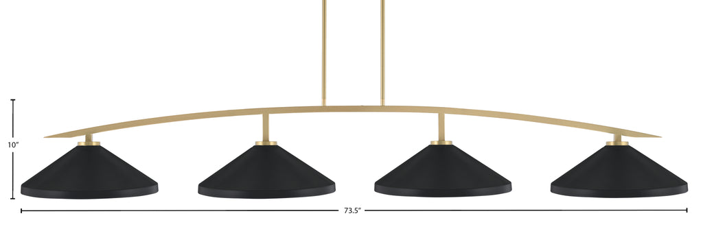 Kurve Four Light Bar in New Age Brass with Matte Black Cone Metal Shades Shade