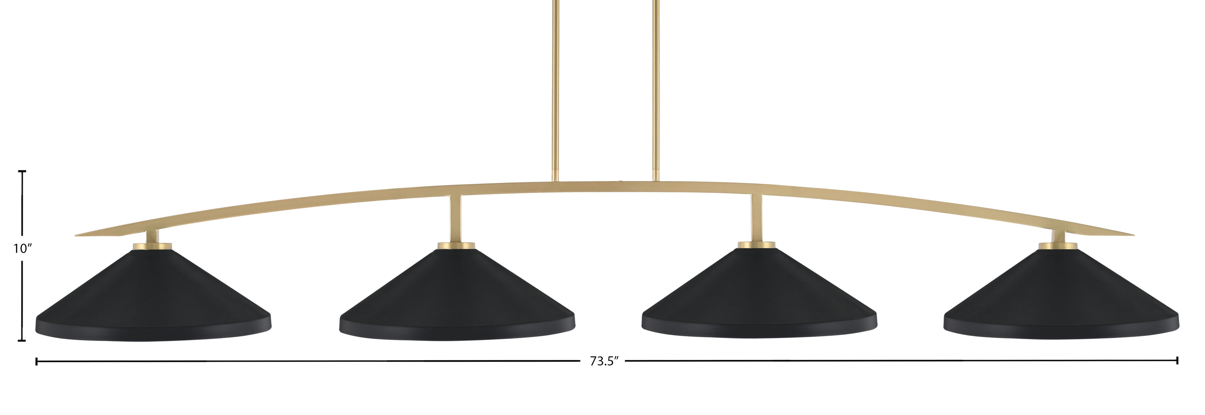 Kurve Four Light Bar in New Age Brass with Matte Black Cone Metal Shades Shade