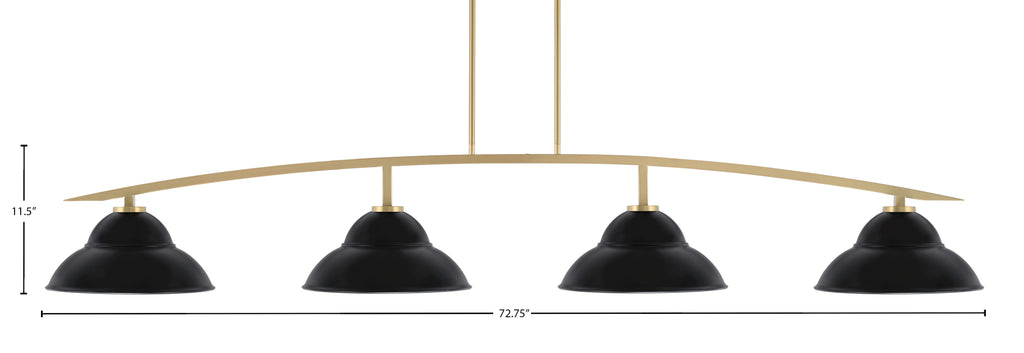 Kurve Four Light Bar in New Age Brass with Matte Black Double Bubble Metal Shades Shade