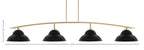 Kurve Four Light Bar in New Age Brass with Matte Black Double Bubble Metal Shades Shade