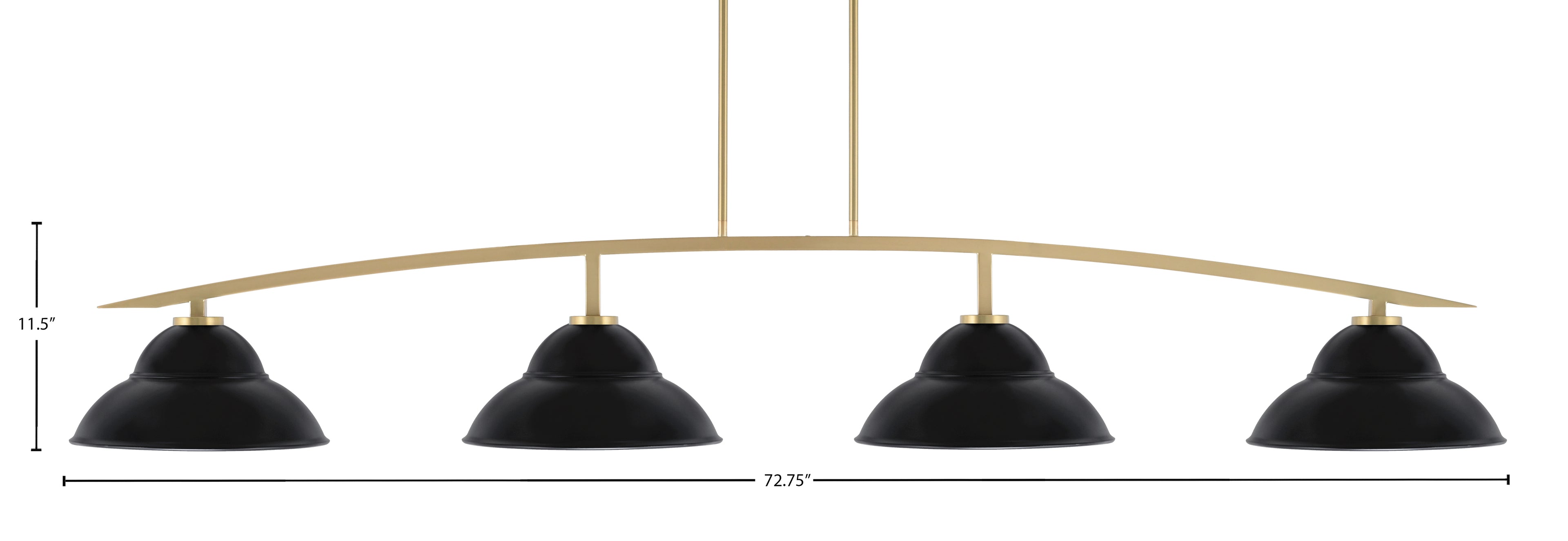 Kurve Four Light Bar in New Age Brass with Matte Black Double Bubble Metal Shades Shade
