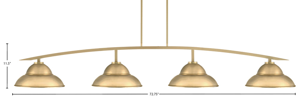 Kurve Four Light Bar in New Age Brass with New Age Brass Double Bubble Metal Shades Shade