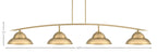 Kurve Four Light Bar in New Age Brass with New Age Brass Double Bubble Metal Shades Shade