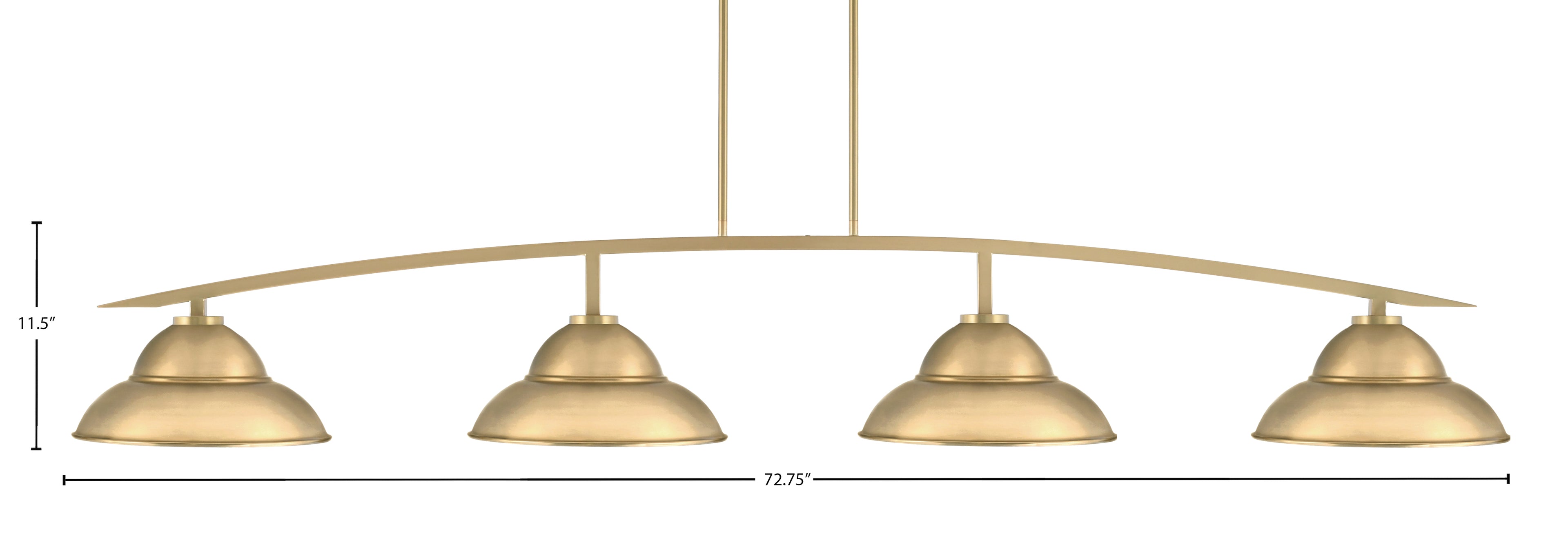 Kurve Four Light Bar in New Age Brass with New Age Brass Double Bubble Metal Shades Shade