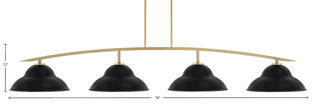 Kurve Four Light Bar in New Age Brass with Matte Black Double Bubble Metal Shades Shade