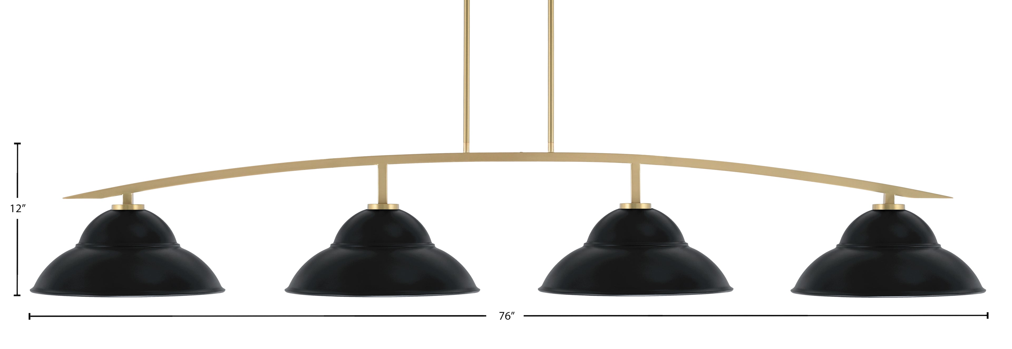 Kurve Four Light Bar in New Age Brass with Matte Black Double Bubble Metal Shades Shade