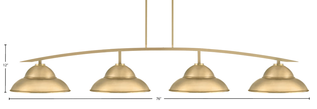 Kurve Four Light Bar in New Age Brass with New Age Brass Double Bubble Metal Shades Shade