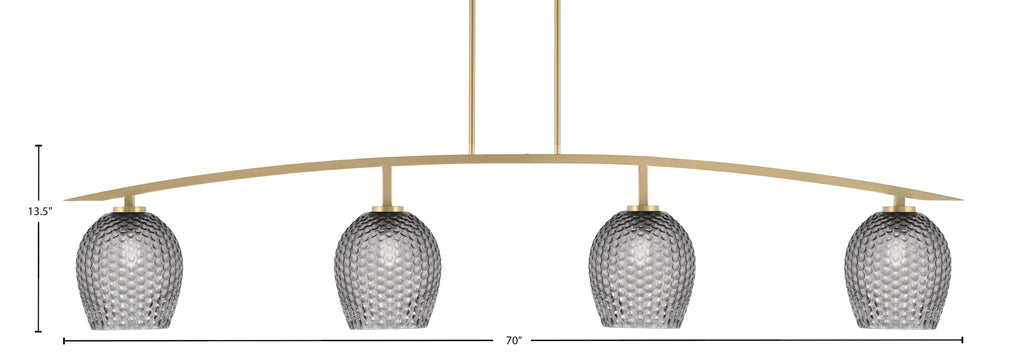 Kurve Four Light Bar in New Age Brass with Smoke Textured Shade