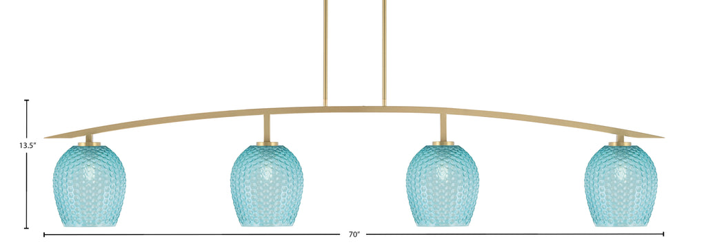 Kurve Four Light Bar in New Age Brass with Turquoise Textured Shade