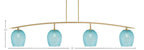 Kurve Four Light Bar in New Age Brass with Turquoise Textured Shade
