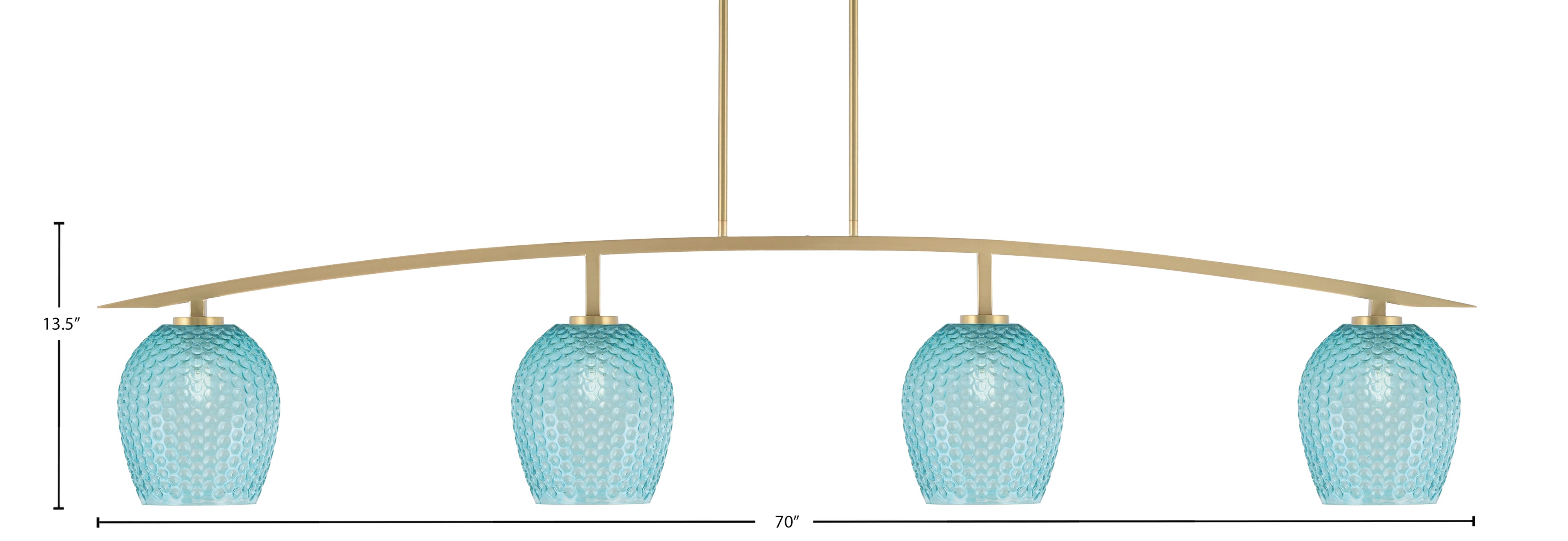 Kurve Four Light Bar in New Age Brass with Turquoise Textured Shade