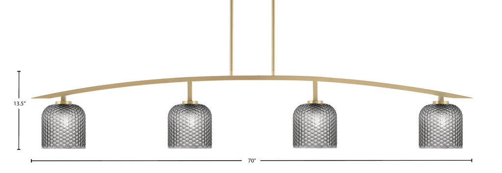 Kurve Four Light Bar in New Age Brass with Smoke Textured Shade