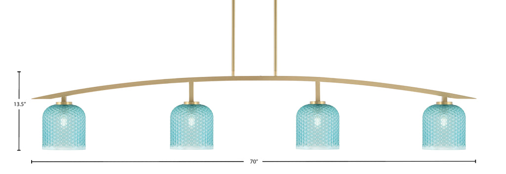 Kurve Four Light Bar in New Age Brass with Turquoise Textured Shade