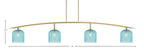 Kurve Four Light Bar in New Age Brass with Turquoise Textured Shade