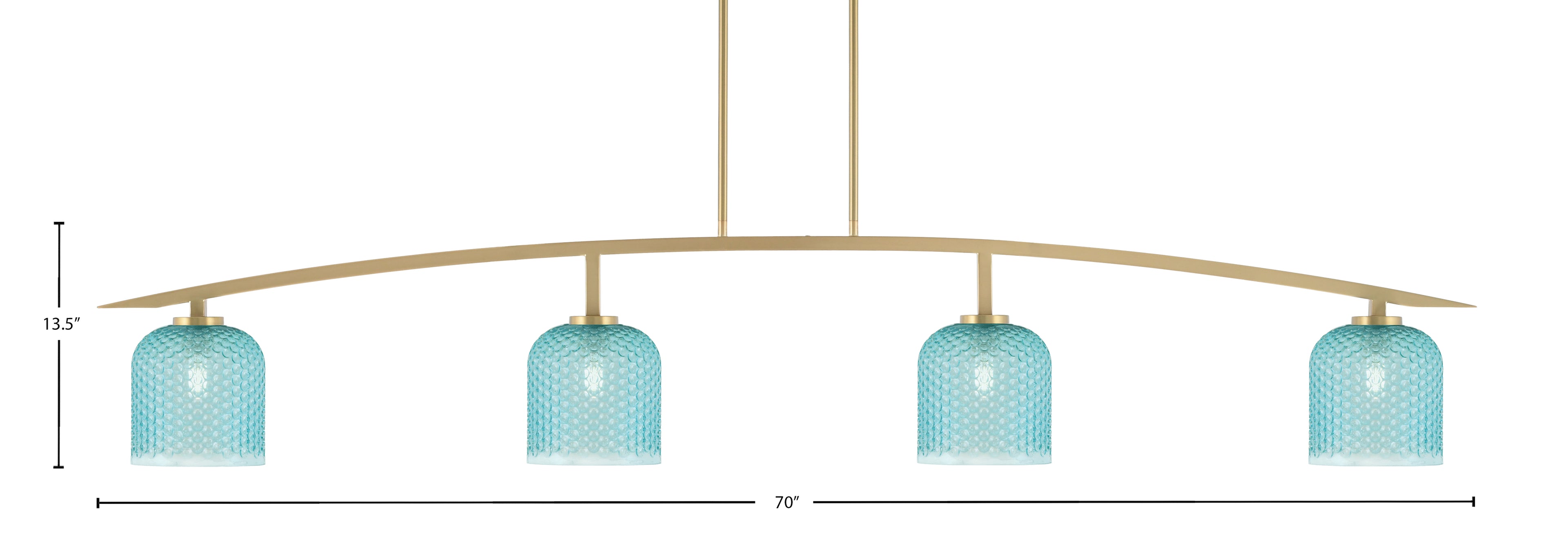 Kurve Four Light Bar in New Age Brass with Turquoise Textured Shade
