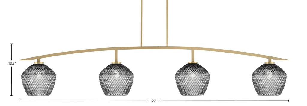 Kurve Four Light Bar in New Age Brass with Smoke Textured Shade