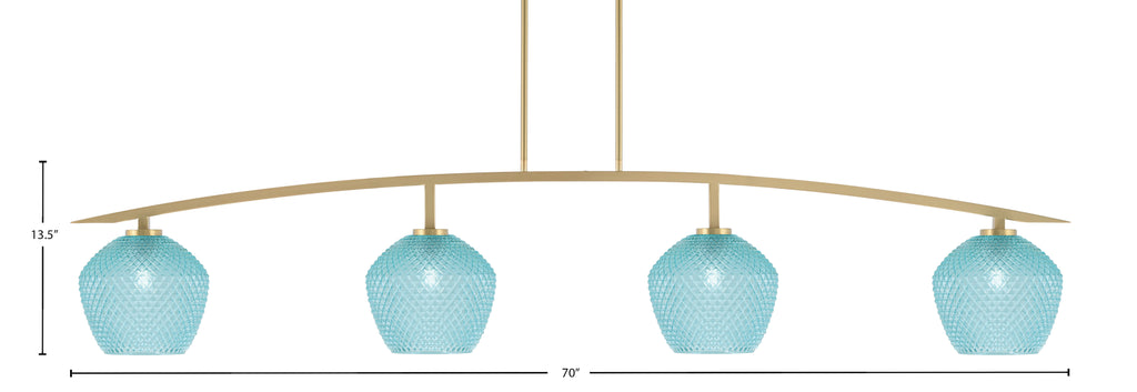 Kurve Four Light Bar in New Age Brass with Turquoise Textured Shade