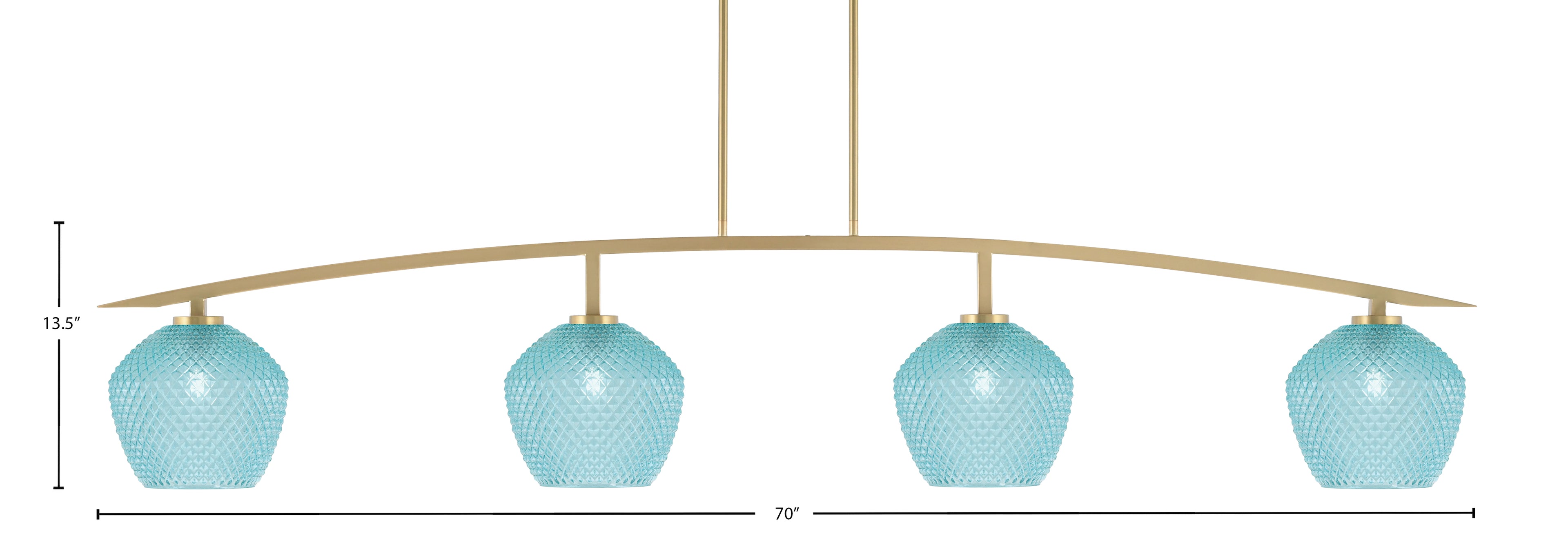 Kurve Four Light Bar in New Age Brass with Turquoise Textured Shade