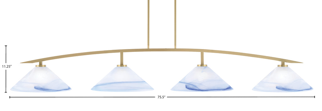 Kurve Four Light Bar in New Age Brass with Blue Swirl Shade