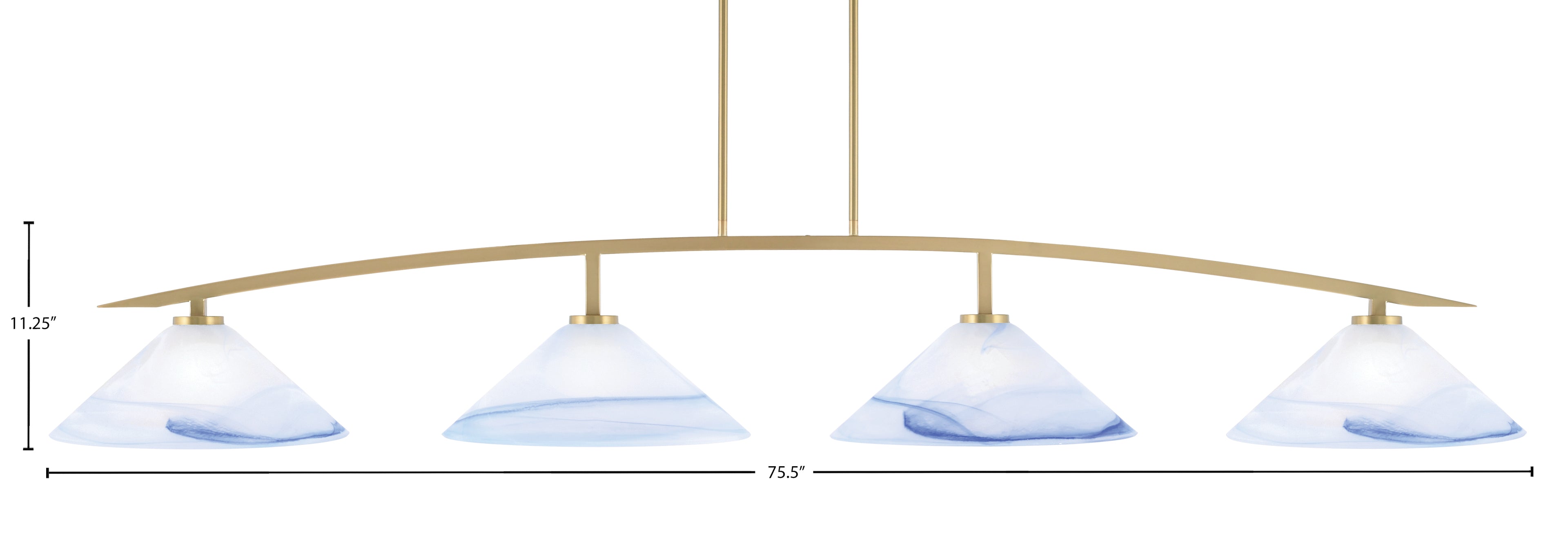 Kurve Four Light Bar in New Age Brass with Blue Swirl Shade