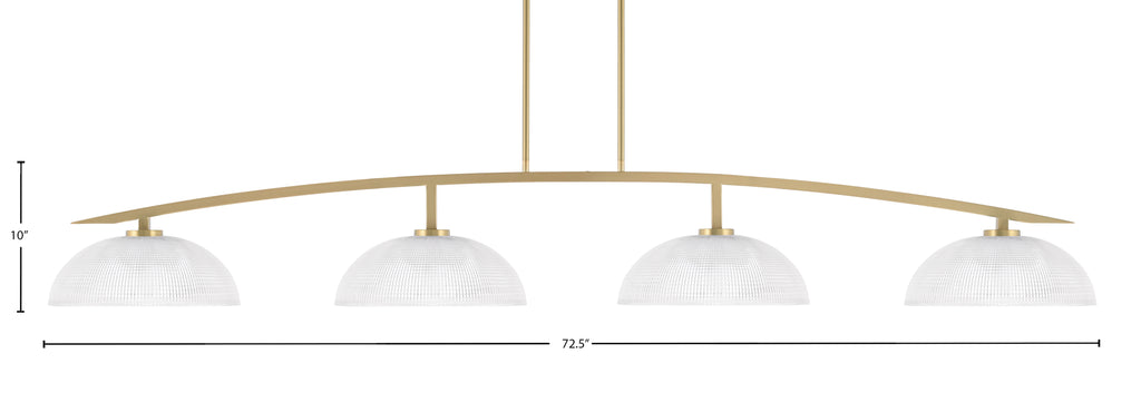 Kurve Four Light Bar in New Age Brass with Clear Ribbed Shade