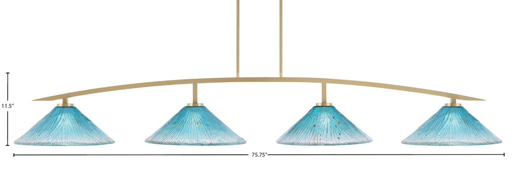 Kurve Four Light Bar in New Age Brass with Teal Crystal Shade