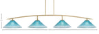 Kurve Four Light Bar in New Age Brass with Teal Crystal Shade