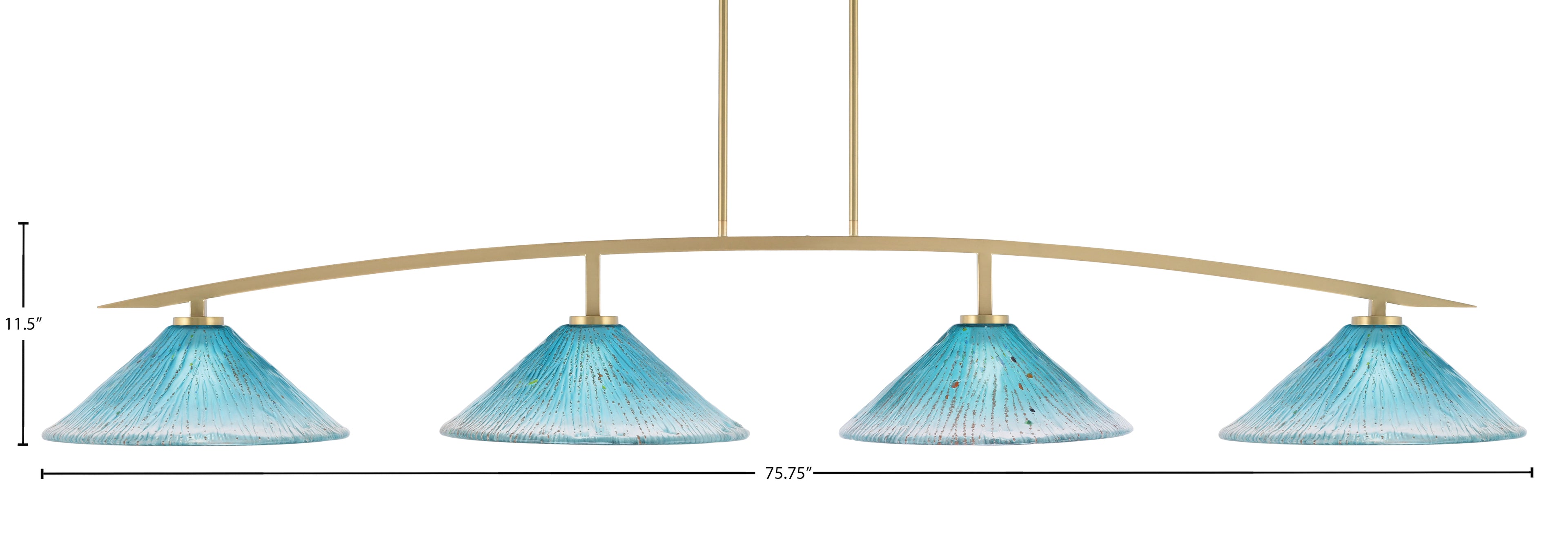 Kurve Four Light Bar in New Age Brass with Teal Crystal Shade