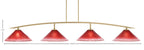Kurve Four Light Bar in New Age Brass with Raspberry Crystal Shade