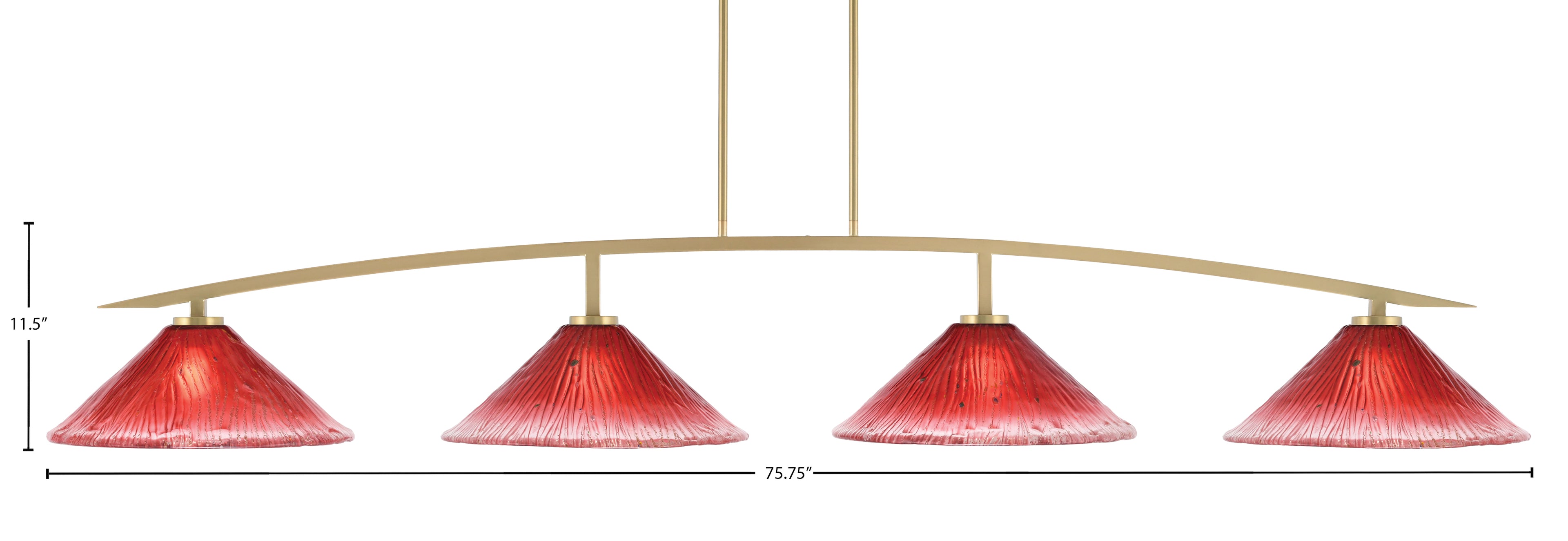 Kurve Four Light Bar in New Age Brass with Raspberry Crystal Shade
