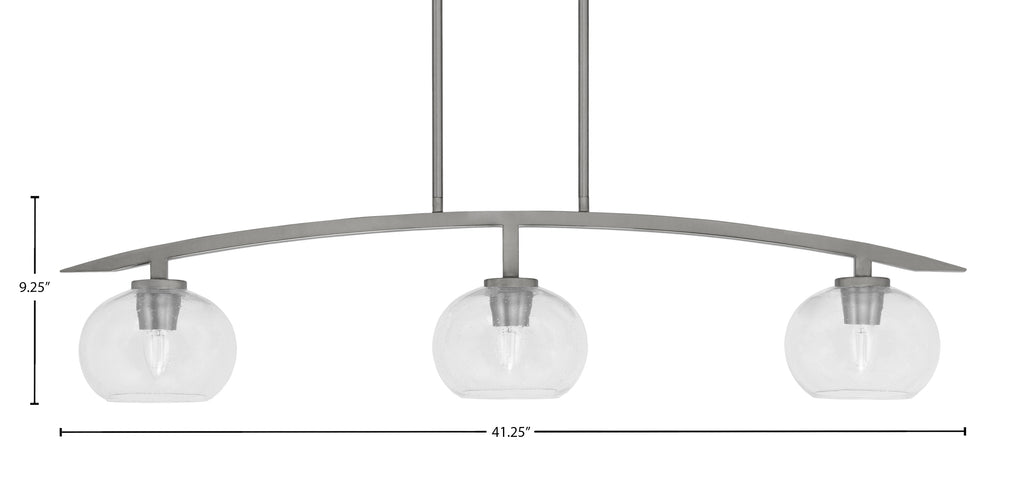 Kurve Three Light Island Pendant in Graphite with Clear Bubble Shade