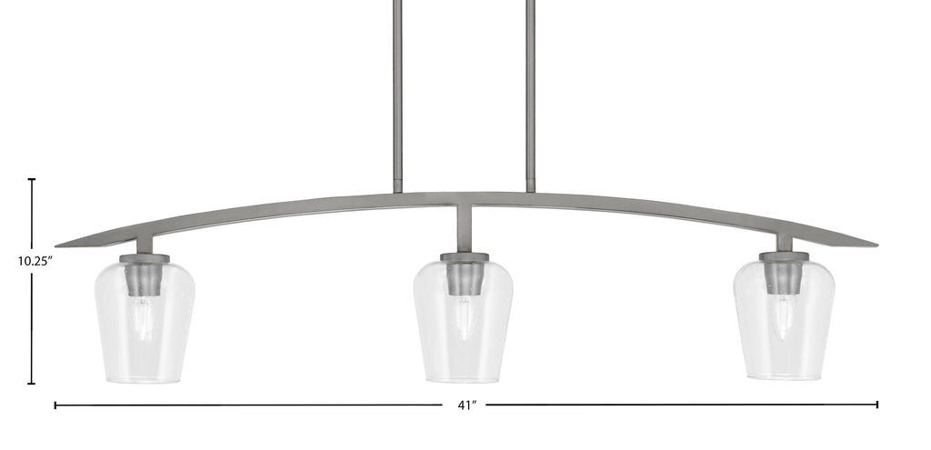 Kurve Three Light Island Pendant in Graphite with Clear Bubble Shade